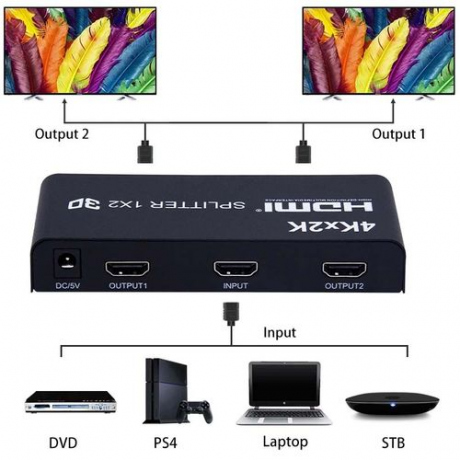 Splitter HDMI 3D 1 Entrée 2 Sorties Soutien 4K,Supporte PC Xbox HDTV DVD Écran Projecteur